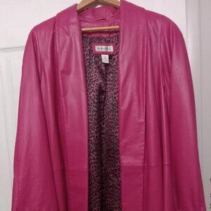 Preston & York Long Leather Jacket Hot Pink XL Vintage Long Coat Very beautiful